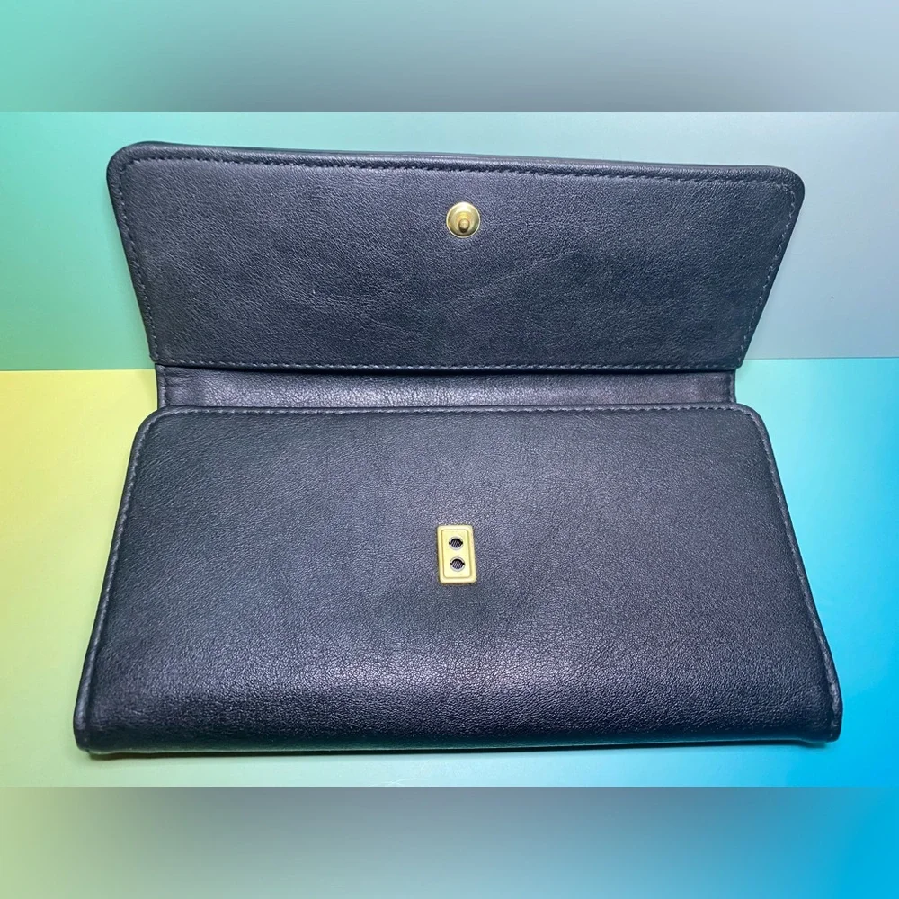 Liz Claiborne LC Black Leather Coin/Card Trifold‎ Wallet Snap Closure Check Book